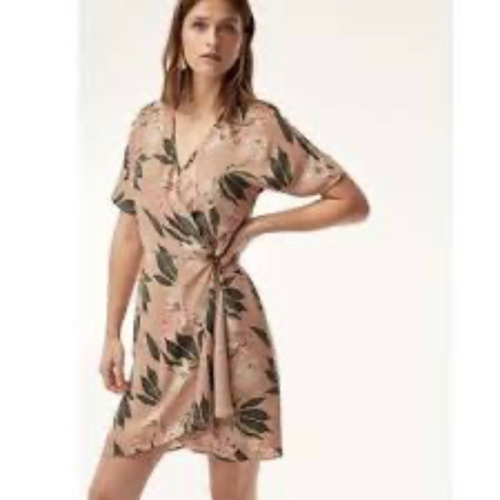 Aritzia Babaton Pink Green Floral Wrap Dress S